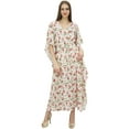 thumbnail image 1 of Bimba Printed Caftan Long Maxi Boho Kaftan Cover Up White Drawstring Waist-12, 1 of 5