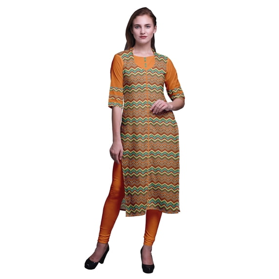 Bimba Printed Casual Straight Kurti 3/4 Sleeve Top Long Kurta Dress For Women
