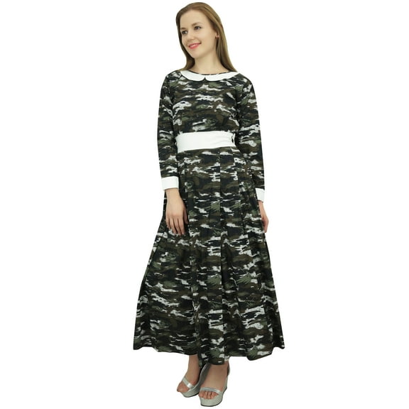 Bimba Printed Casual Women's Ankle Length Black Cotton Flared A-line Dress - 22