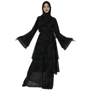 Bimba Printed Islamic Muslim Abaya Dress For Women Front Button Placket Layered Dresses