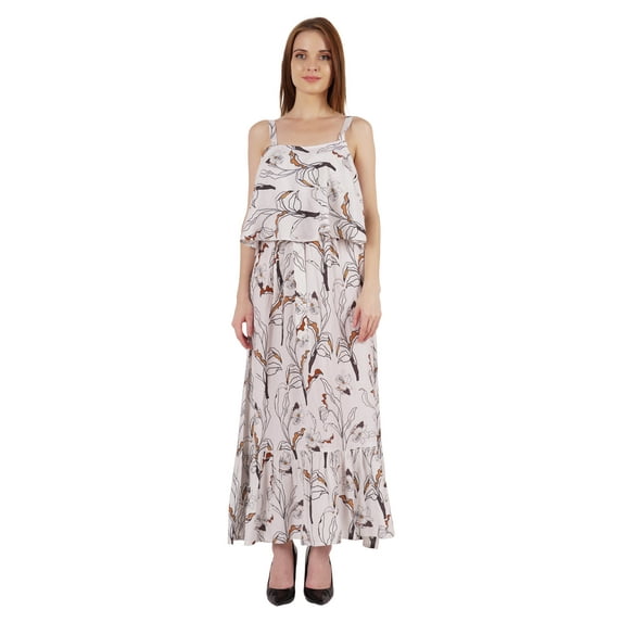 Bimba Printed Layered Maxi Dress for women Loose Fit shoulder strap dress Casual Resort wear