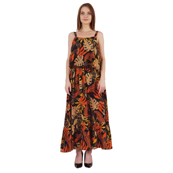 Bimba Printed Layered Maxi Dress for women Loose Fit shoulder strap dress Casual Resort wear
