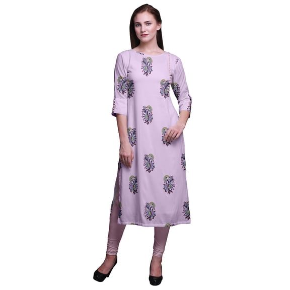 Bimba Printed Long Kurti Dress Straight Tunic 3/4 Sleeve Dresses For Women Top