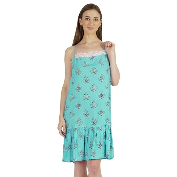 Bimba Printed Rayon Nightwear for Womens Spaghetti Strap Night Dress Sexy Nightgown