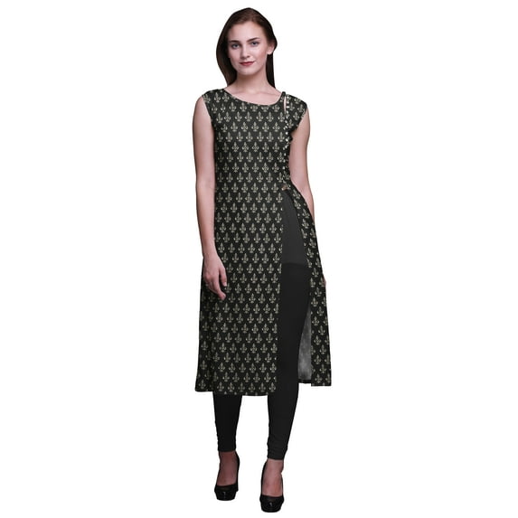 Bimba Printed Side Slit Straight Kurtis For Women Sleeveless Summer Kurta