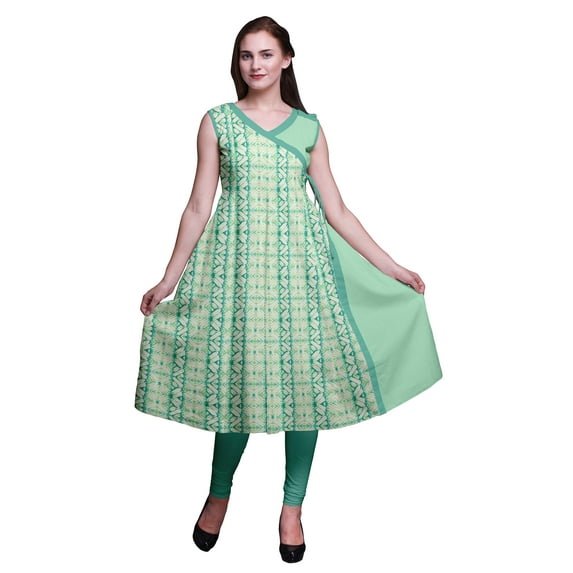 Bimba Printed Tops For Women Sleeveless Angrakha Kurti Summer Dress For Girls