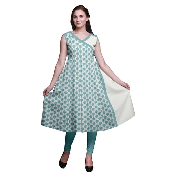 Bimba Printed Tops For Women Sleeveless Angrakha Kurti Summer Dress For Girls