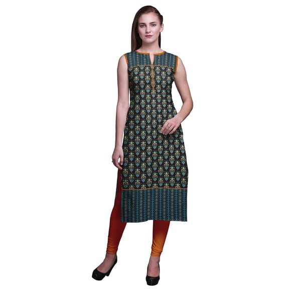 Bimba Printed Women Straight Kurti Sleeveless Summer Wear Kurta Tunic Large