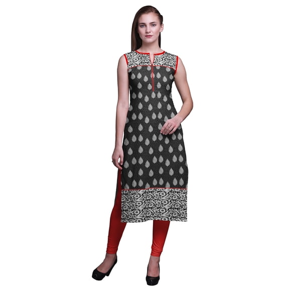 Bimba Printed Women Straight Kurti Sleeveless Summer Wear Kurta Tunic Large