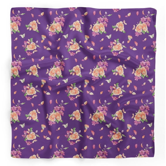 Bimba Purple Amber Flush & Clematis Floral Pure Silk Printed Head Bandanas Summer Neck Wrap Scarf 40 x 80 Inches