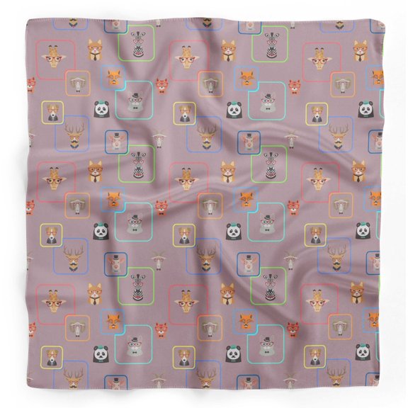 Bimba Purple Animals Face Printed Pure Silk Scarf Neck Wrap Summer Hair Bandanas For Women 40 x 40 Inches