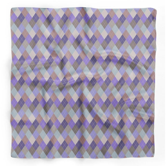 Bimba Purple Argyle Check Printed Pure Silk Scarf Neck Wrap Summer Hair Bandanas For Women 40 x 80 Inches