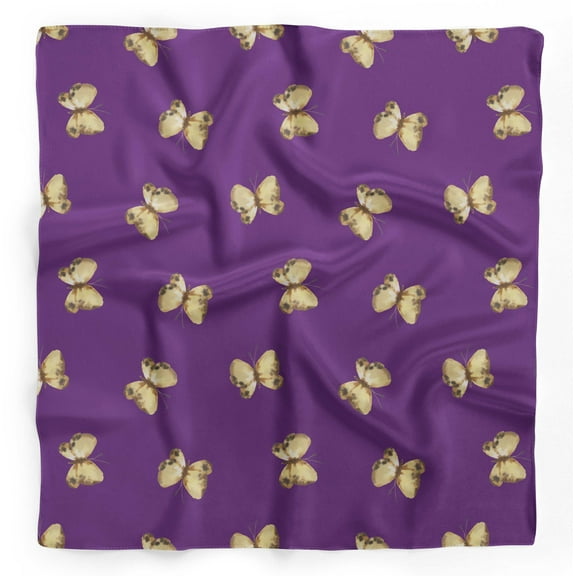 Bimba Purple Butterflies Pure Silk Printed Scarf Dupatta Head Neck Wrap Bandanas For Women 40 x 40 Inches