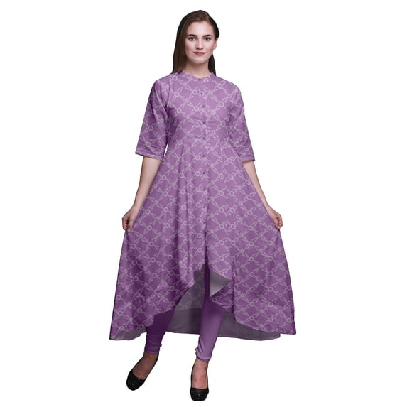 Bimba Purple Dots & Circle Geometric Printed Anarkali Dress For Women Mandarin Collar Indian Kurtis For Women Party Wear-XX-Large