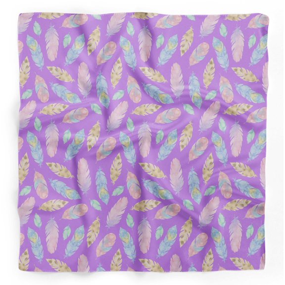 Bimba Purple Feathers Watercolor Printed Pure Silk Scarf For Hair Neck Head Bandanas For Women 40 x 80 Inches