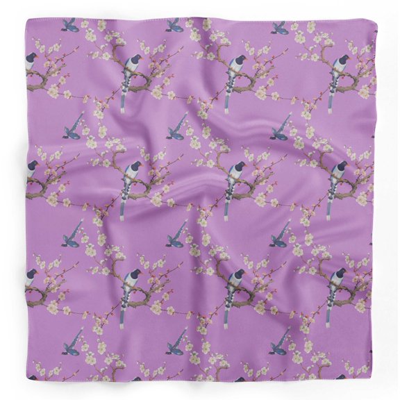 Bimba Purple Floral & Pin Tailed Whydah Bird Printed Pure Silk Scarf Neck Wrap Summer Hair Bandanas For Women 40 x 40 Inches