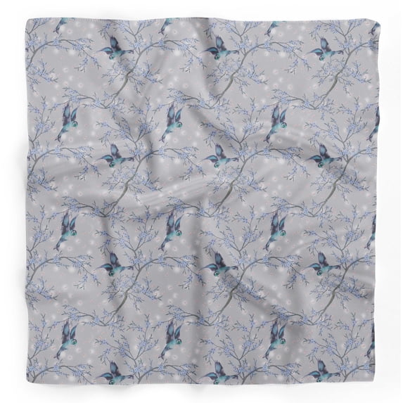 Bimba Purple Flower & American Goldfinch Bird Pure Silk Printed Head Bandanas Summer Neck Wrap Scarf 40 x 80 Inches