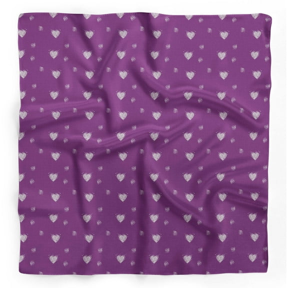 Bimba Purple Heart & Dots Printed Pure Silk Scarf Neck Wrap Summer Hair Bandanas For Women 40 x 40 Inches