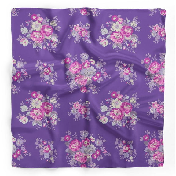 Bimba Purple Leaves & Begonia Floral Printed Pure Silk Scarf Neck Wrap Summer Hair Bandanas For Women 40 x 80 Inches