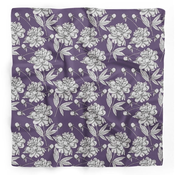 Bimba Purple Leaves & Carnation Floral Printed Pure Silk Scarf For Hair Neck Head Bandanas For Women 40 x 40 Inches