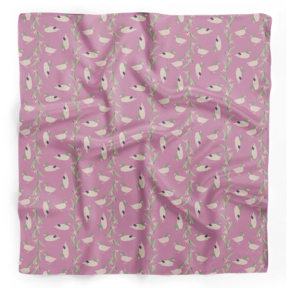 Bimba Purple Leaves & Mallard Duck Bird Pure Silk Printed Scarf Dupatta Head Neck Wrap Bandanas For Women 40 x 40 Inches