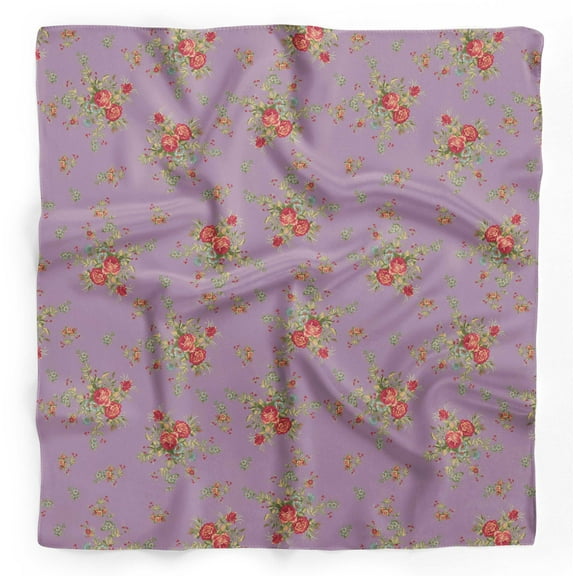 Bimba Purple Leaves,Rose & Miosotis Floral Pure Silk Printed Scarf Dupatta Head Neck Wrap Bandanas For Women 40 x 80 Inches