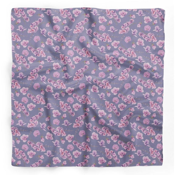 Bimba Purple Orchid Floral Pure Silk Printed Head Bandanas Summer Neck Wrap Scarf 40 x 80 Inches