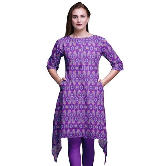 Bimba Purple Paisley & Floral Women Kurtas Ethnic Printed Asymmetric Summer Wear Tops For Women XXX-Large