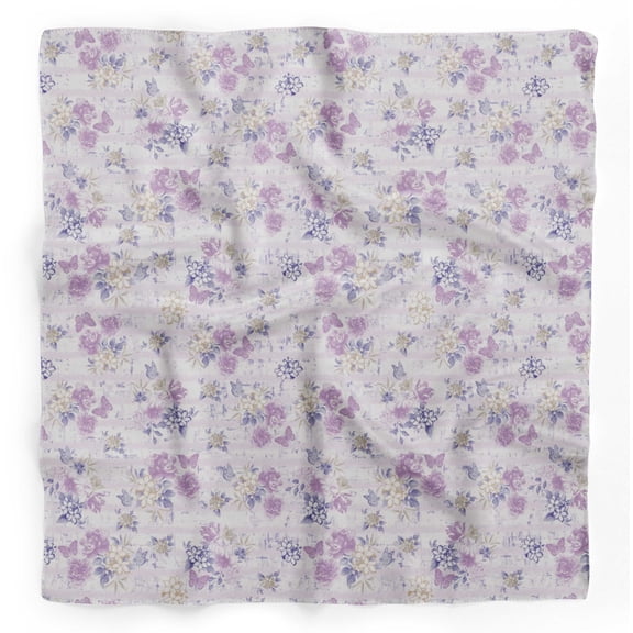 Bimba Purple & Peony Floral Pure Silk Printed Scarf Dupatta Head Neck Wrap Bandanas For Women 40 x 40 Inches