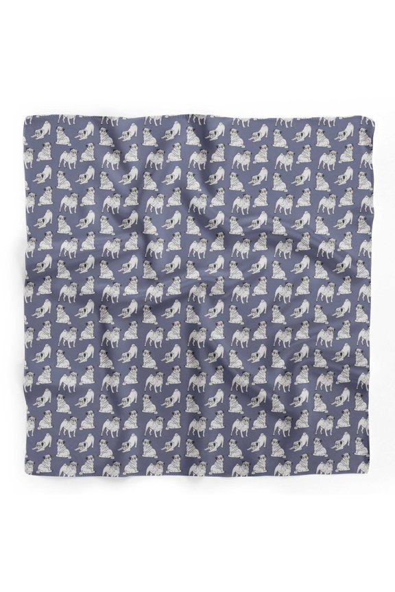 Purple Pug Dog Pure Silk Printed Scarf Dupatta Head Neck Wrap Bandanas For Women 40 x 40 Inches