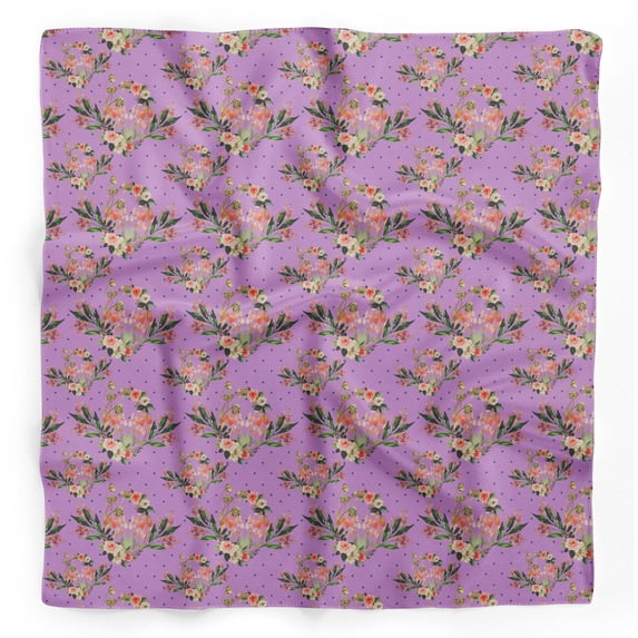 Bimba Purple Rose Wreath Floral Pure Silk Printed Head Bandanas Summer Neck Wrap Scarf 40 x 40 Inches