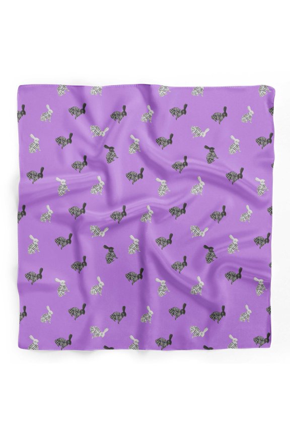 Purple Text & Stencil Rabbit Animal Printed Pure Silk Scarf For Hair Neck Head Bandanas For Women 40 x 80 Inches