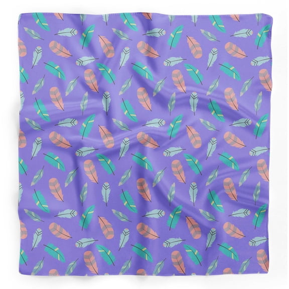 Bimba Purple Tribal Feather Pure Silk Printed Scarf Dupatta Head Neck Wrap Bandanas For Women 40 x 40 Inches