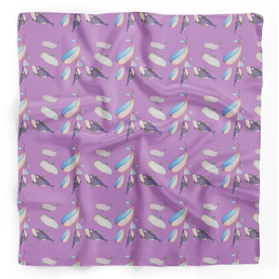 Bimba Purple Whale Ocean Pure Silk Printed Head Bandanas Summer Neck Wrap Scarf 40 x 40 Inches