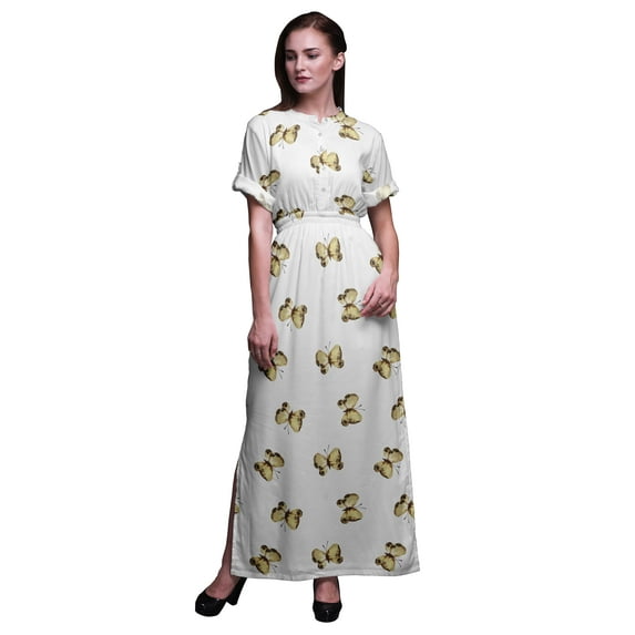 Bimba Rayon Butterflies Butterfly Printed Women’s Long Maxi Dress Gown With Side Slit-Large