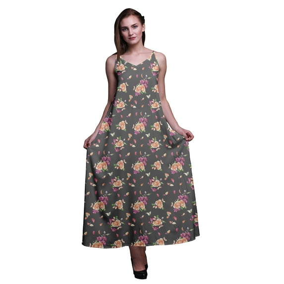 Bimba Rayon Floral Ladies Printed Backless Spaghetti Strap Long Maxi Evening Party Dress-XX-Large