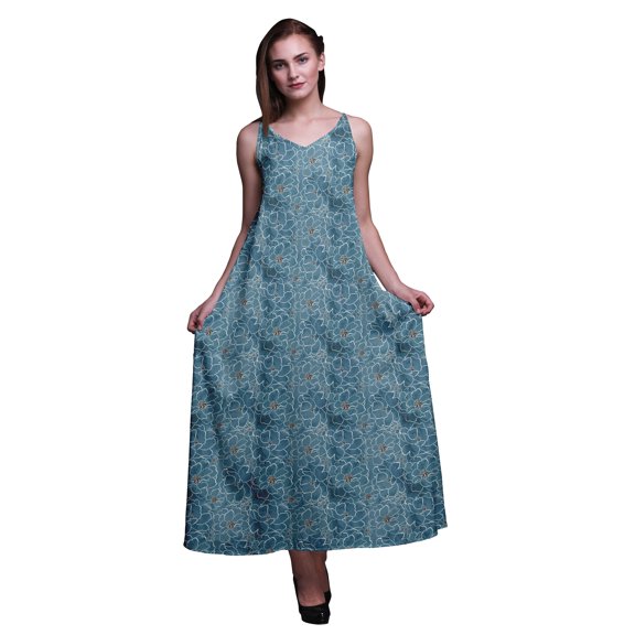 Bimba Rayon Floral Printed Spaghetti Strap Sleeveless Women Cami Maxi Slip Swing Dress-Small