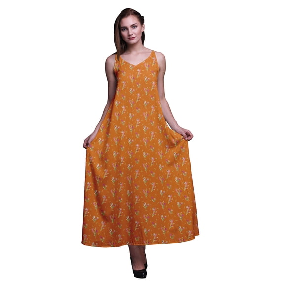 Bimba Rayon Floral Printed Spaghetti Strap Sleeveless Women’s Cami Maxi Slip Swing Dress-XSmall