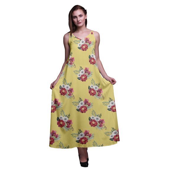 Bimba Rayon Floral Printed Womens Long Dress Chic Bohemian Summer Maxi Beach Wear-Small