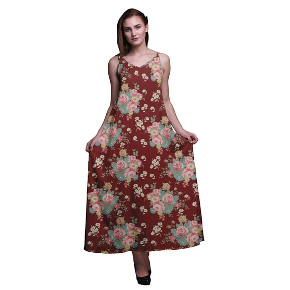 Bimba Rayon Floral Women Adjustable Spaghetti Strap Long Maxi Print Dress Bohemian-X-Large