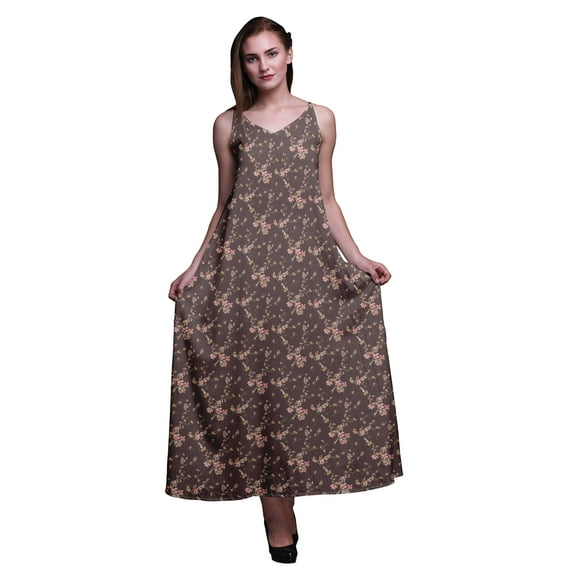 Bimba Rayon Floral Women’s Adjustable Spaghetti Strap Long Maxi Print Dress Bohemian-Medium