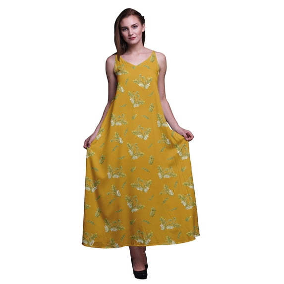 Bimba Rayon Leaves Printed Womens Long Dress Chic Bohemian Summer Maxi Beach Wear-XXX-Large