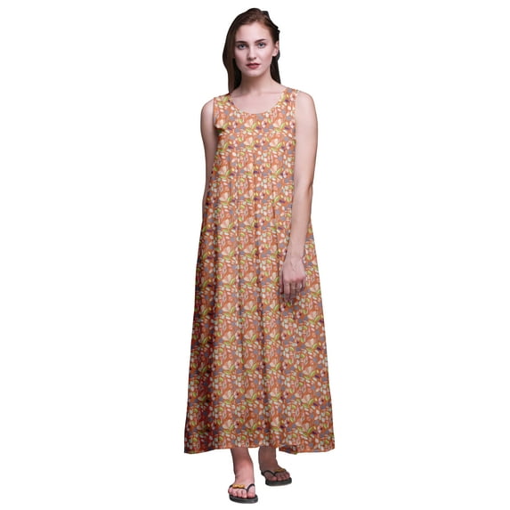 Bimba Rayon Maxi Nightwear Ladies Rayon Printed Sleeveless Night Gown Maxi Dress-3X