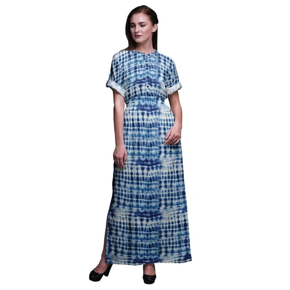 Bimba Rayon Print Shibori Womens Printed Side Slit Summer Dress Long Maxi Gown-Large