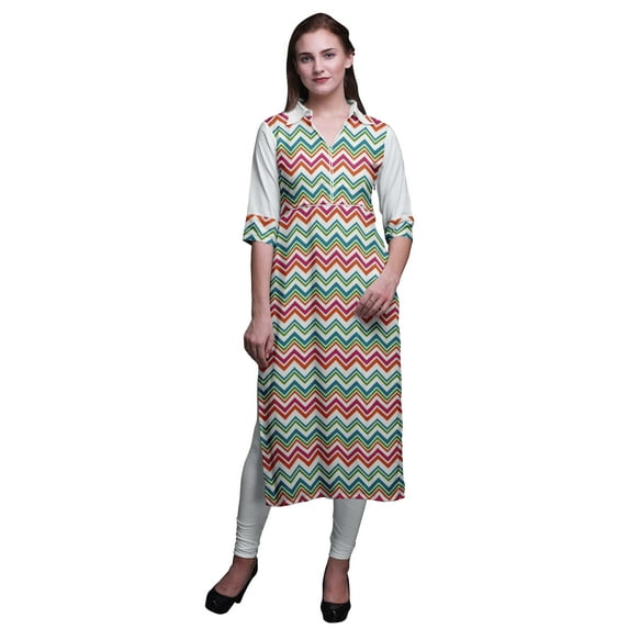 Bimba Rayon Printed Long Kurti Dress Straight Tunic Dresses For Women Indian Top