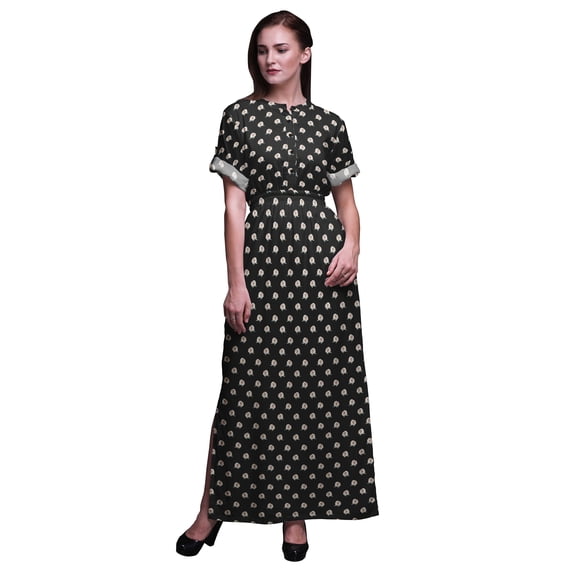 Bimba Rayon Rose Floral Ladies Long Gown Boho Beach Cocktail Party Maxi Slit Dress-XXX-Large