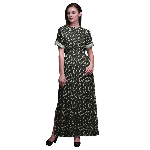 Bimba Rayon Roses & Ranunculus Floral Womens Printed Side Slit SummerDressLong Maxi Gown-XSmall