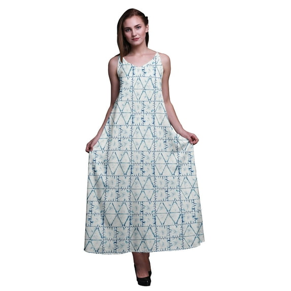 Bimba Rayon Shibori Ladies Printed Backless Spaghetti Strap Long Maxi Evening Party Dress-X-Large