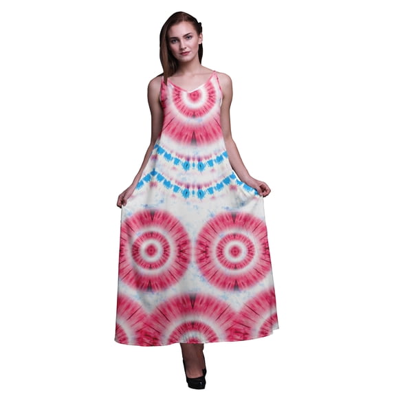 Bimba Rayon Tie-Dye Ladies Printed Backless Spaghetti Strap Long Maxi Evening Party Dress-X-Large