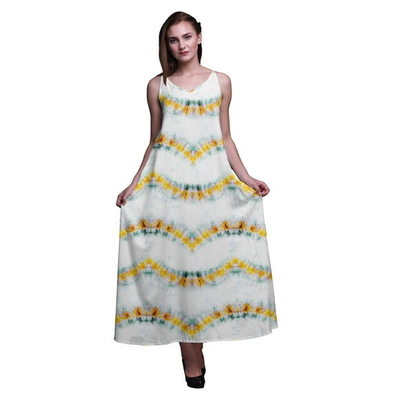 Bimba Rayon Tie-Dye Printed Spaghetti Strap Sleeveless Women’s Cami Maxi Slip Swing Dress-Medium